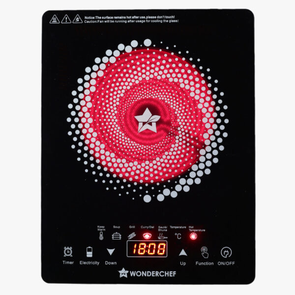 Easy Cook Hot Plate Infrared Cooktop | 2000 Watt | Feather Touch Control & 6 Power Settings | Pre-set Menus for Soups, Curries, Dals | Crystal Glass Top Surface | LED Digital Panel | Smart Touch Buttons | 1 Year Warranty