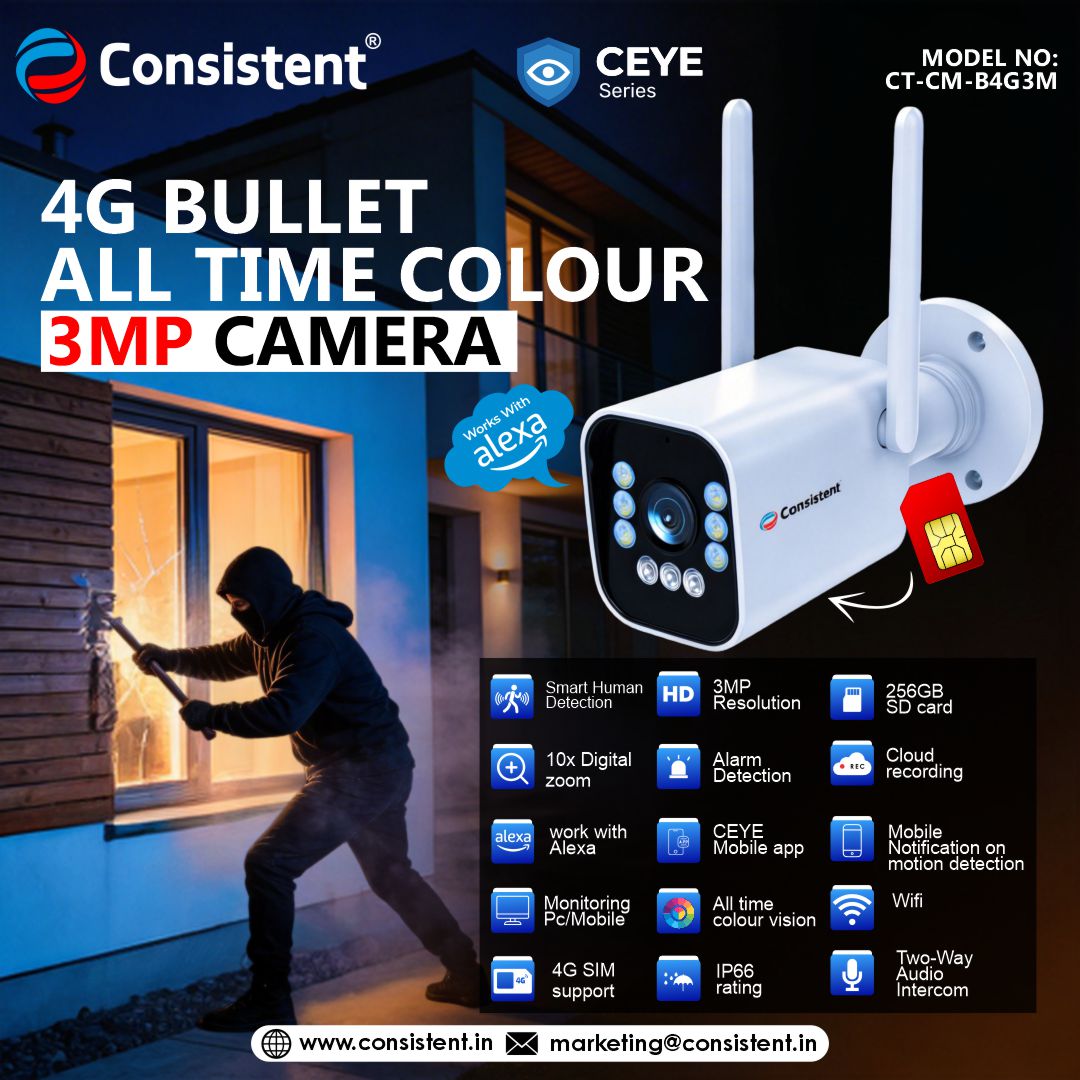 Consistent 4G 3MP CCTV Bullet Camera CEYE Series  | All Time Color | CT-CM-B4G3M