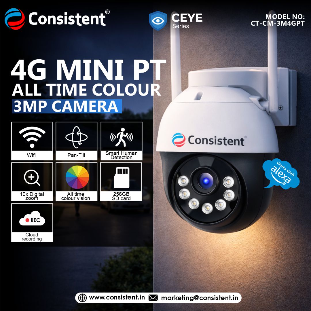 Consistent 3MP 4G Mini PT CCTV Camera CEYE Series | Pan Tilt | All Time Color | CT-CM-3M4GPT