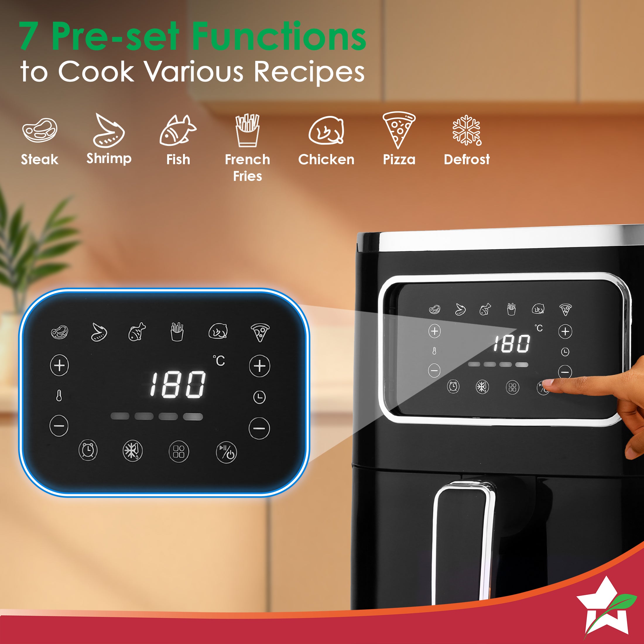 Platinum Digital Air Fryer | 5L | Rapid Air Technology | 7 Pre-Set Menu Options | Temperature and Time Control | Digital Interface | Chrome Finish | 2 Year Warranty - Image 4