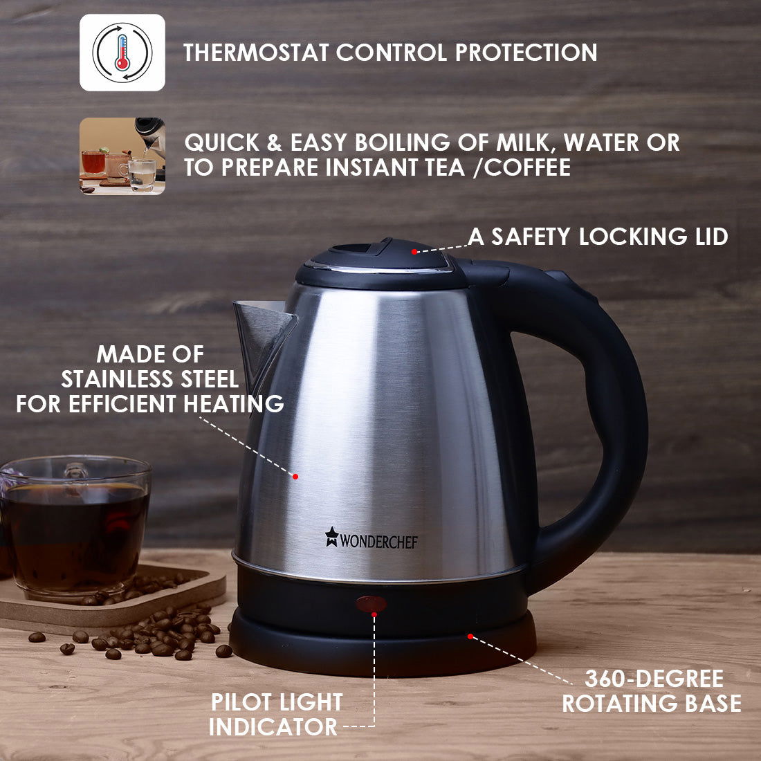 Crescent Electric Kettle | 1.5 Litres | 1350W | Stainless Steel Body | 2 years Warranty - Image 5