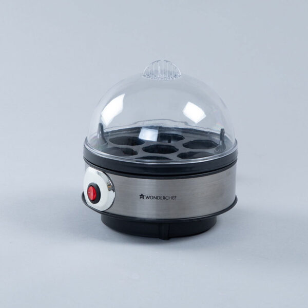 Wonderchef Renewed Egg Boiler with 7 Egg Poachers|3 Boiling Modes|Auto Shut Off Technology| Non-stick Egg Rack, Transparent Lid, Stainless Steel Body & Heating Plate, Steamer Rack| Alarm| Easy & Quick Operation| Black