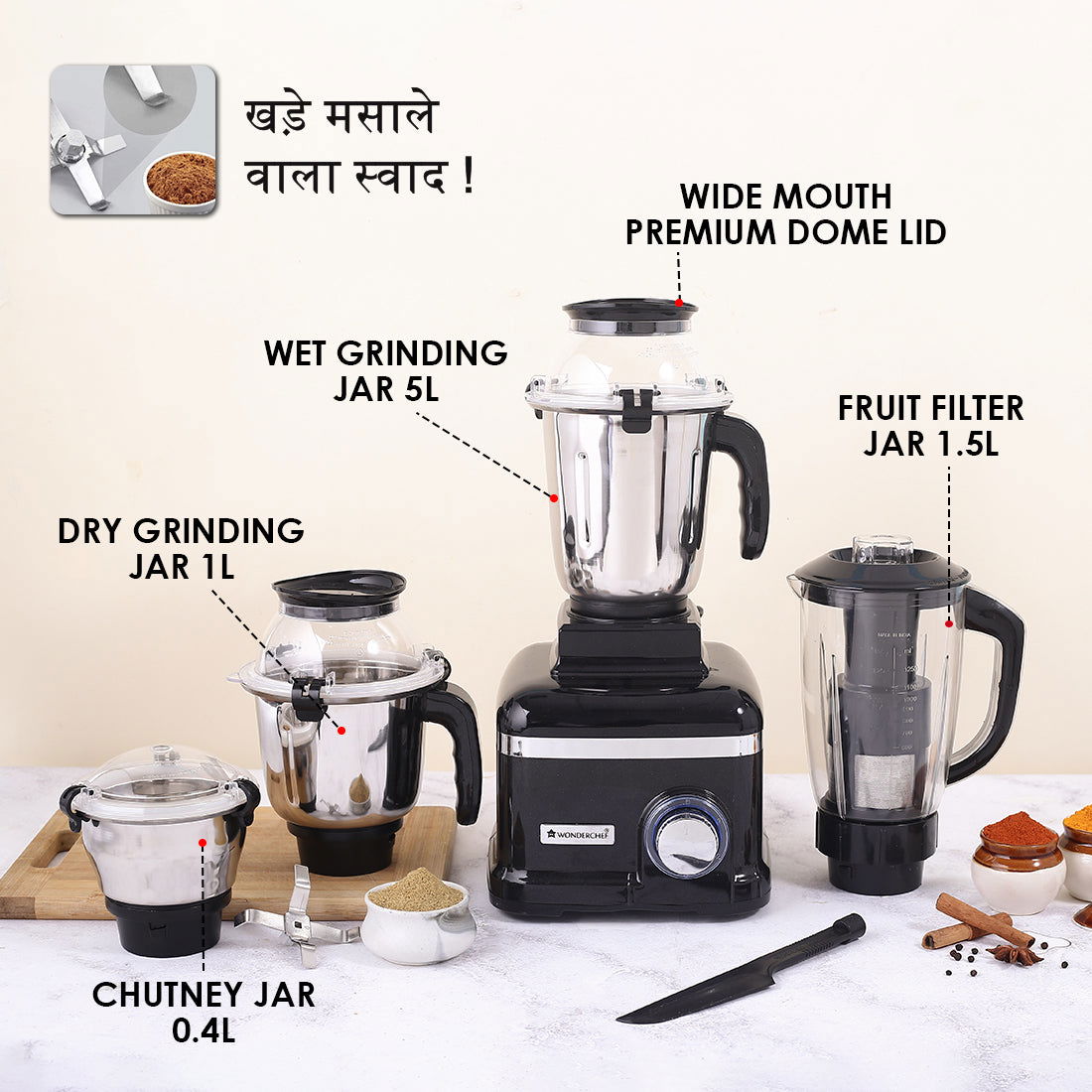Sumo Black DLX Mixer Grinder with 4 Stainless Steel Jars, 1000 W in Black - Image 4