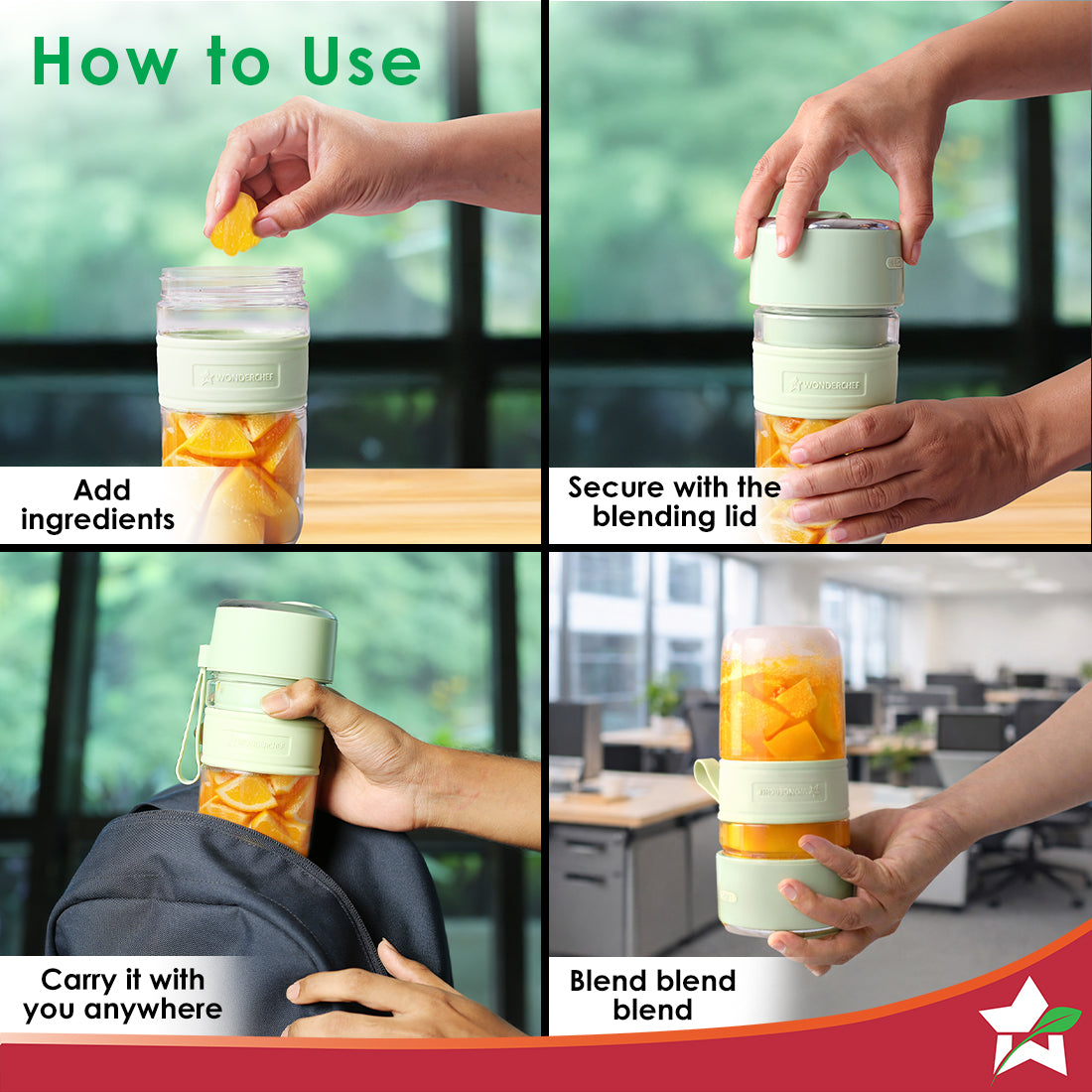 Nutri-cup Zip Portable Blender | 350ml | Blend & Sip with Flip Top Sipper Lid | For Smoothies, Juices, Shakes, Coffee | 2000 mAh Battery | 20 Blending Cycles in One Charge | Type C Charging | Green - Image 7