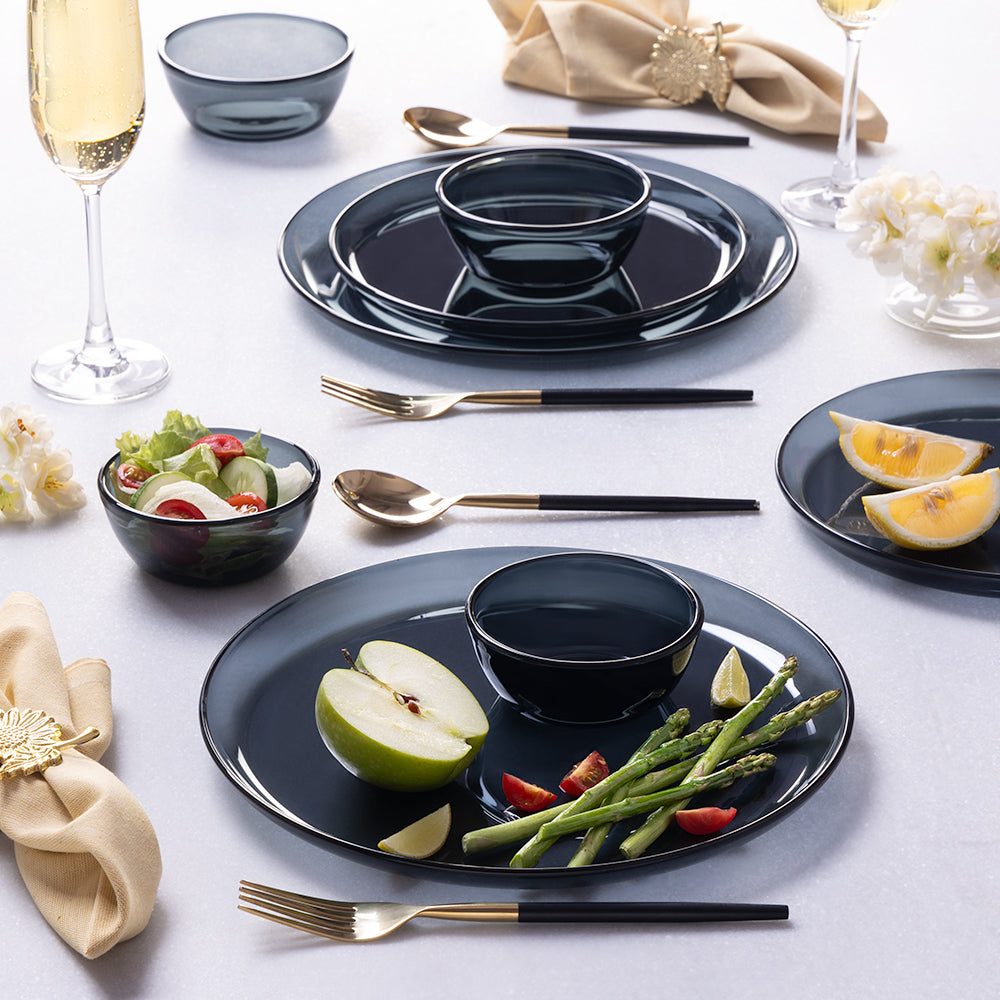 Borosil Aura Glass Dinner Set, Grey, 20 pc