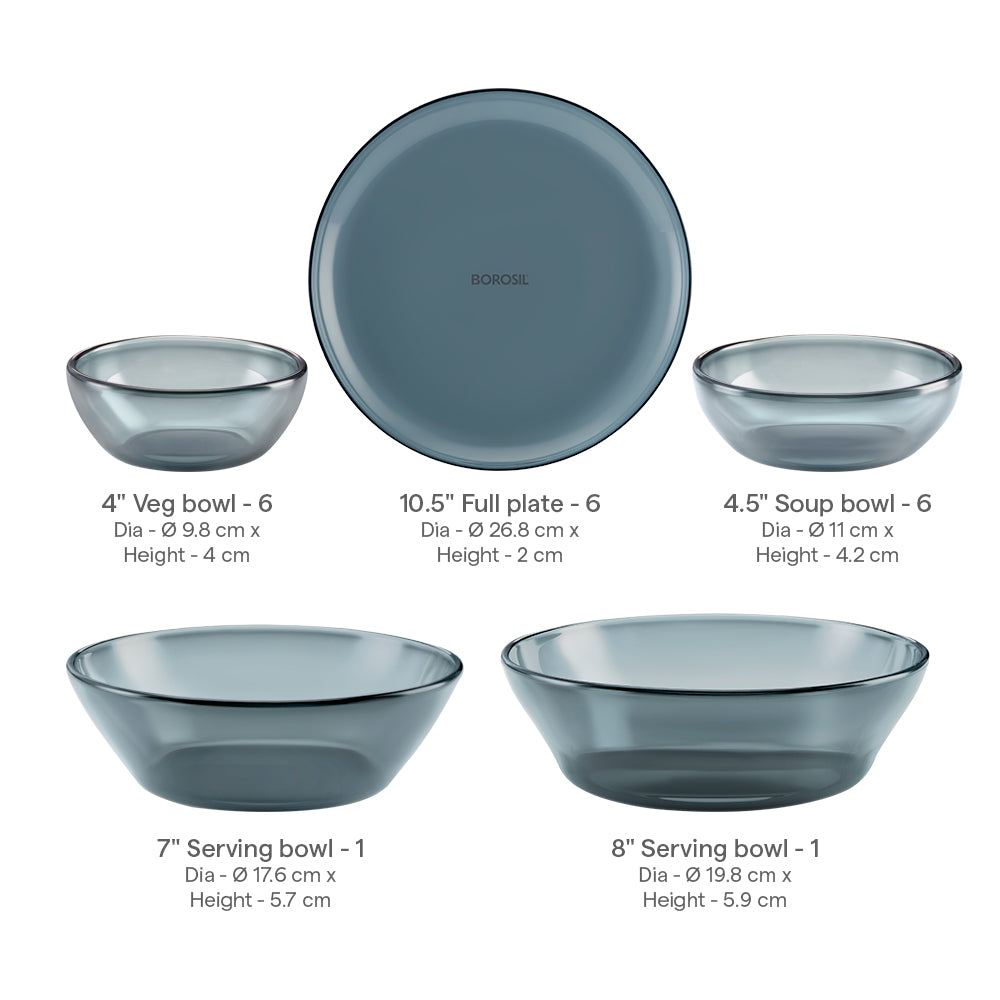 Borosil Aura Glass Dinner Set, Grey, 20 pc - Image 2