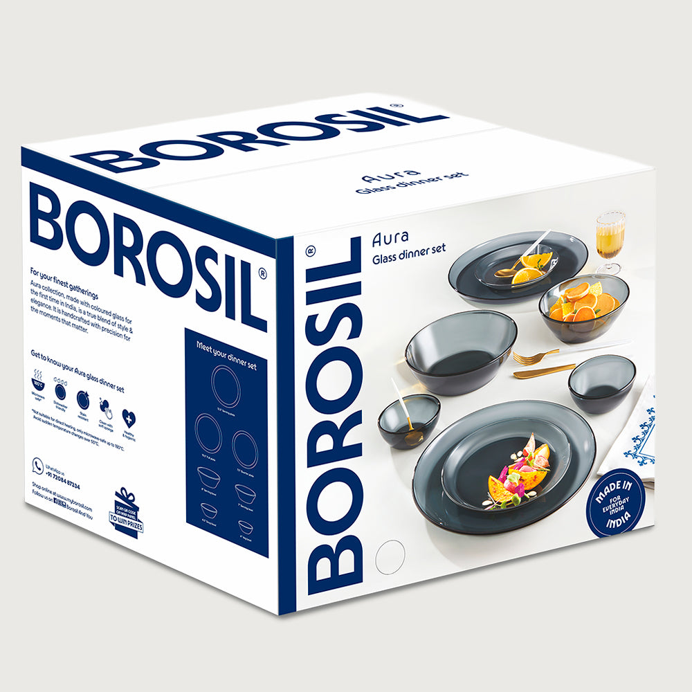 Borosil Aura Glass Dinner Set, Grey, 27 pc - Image 2