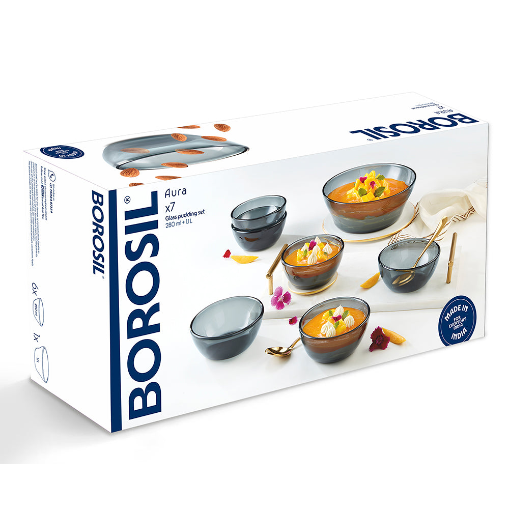 Borosil Aura Glass Big Pudding Set, Grey, 7 pc - Image 2