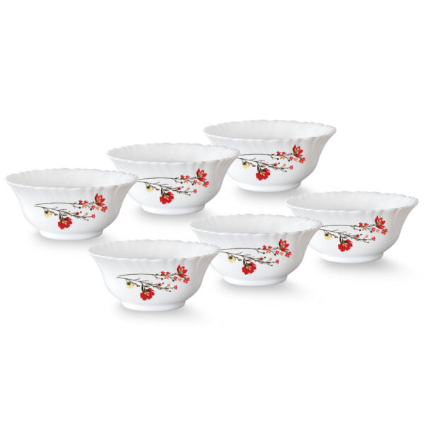 Chrys Red Veg Bowl Set, Fluted