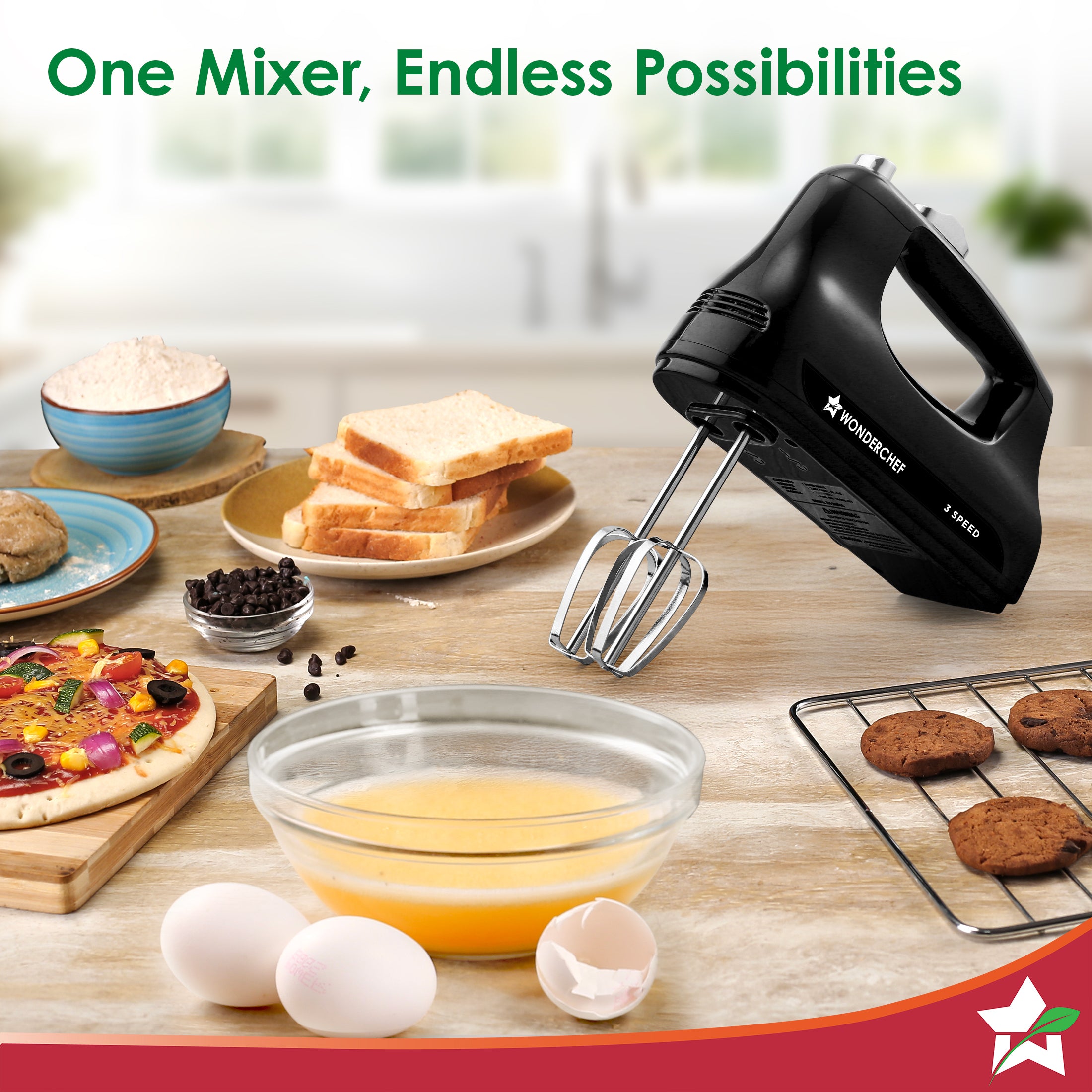 Essenza Hand Mixer | 3 Variable Speed Settings | 300W | For Beating, Whisking, Whipping, Kneading | Stainless-steel Beater and Kneader Attachments | Low Noise | Black | 2-Year Warranty - Image 5
