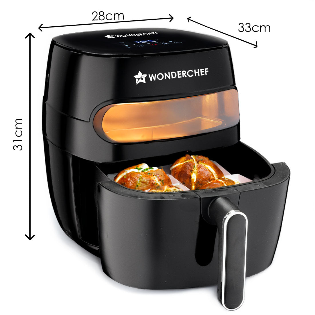 Wonderchef Renewed Swift Digital Air Fryer with Window | 1350W, 6 Litres | Rapid Air Technology | 7 Pre-set Functions | Non-stick Basket | Auto Shut-off | Touch Screen | Fry, Bake, Grill, Roast | 1-Year Warranty | Black - Image 3