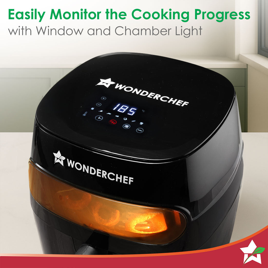 Wonderchef Renewed Swift Digital Air Fryer with Window | 1350W, 6 Litres | Rapid Air Technology | 7 Pre-set Functions | Non-stick Basket | Auto Shut-off | Touch Screen | Fry, Bake, Grill, Roast | 1-Year Warranty | Black - Image 8