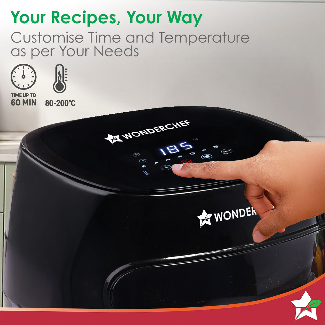 Wonderchef Renewed Swift Digital Air Fryer with Window | 1350W, 6 Litres | Rapid Air Technology | 7 Pre-set Functions | Non-stick Basket | Auto Shut-off | Touch Screen | Fry, Bake, Grill, Roast | 1-Year Warranty | Black - Image 9