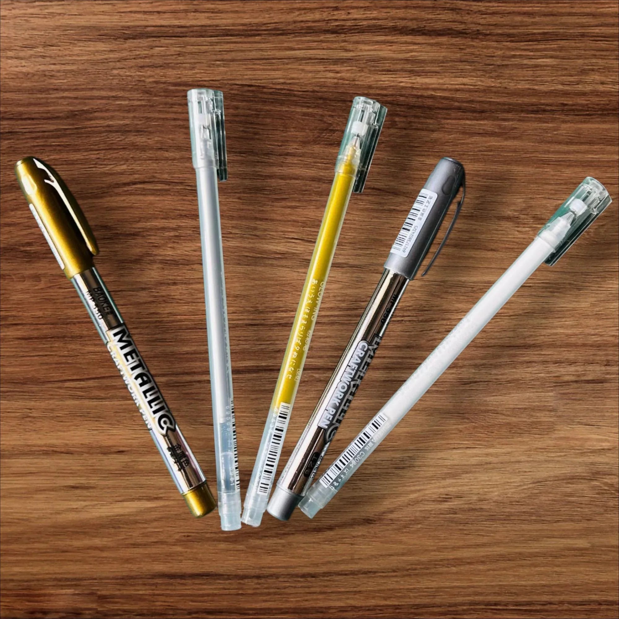Combo Pack of 5 Pens (2 Acrylic Markers + 3 Gel Pens) - Sparkle & Write! - Image 2