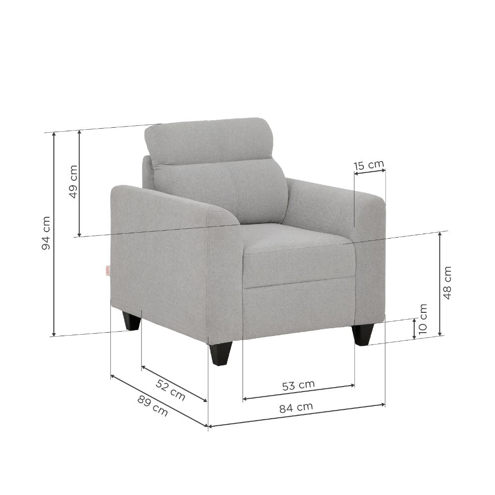Zivo Plus Cloudy Gray Fabric 1 Seater Sofa - Image 4
