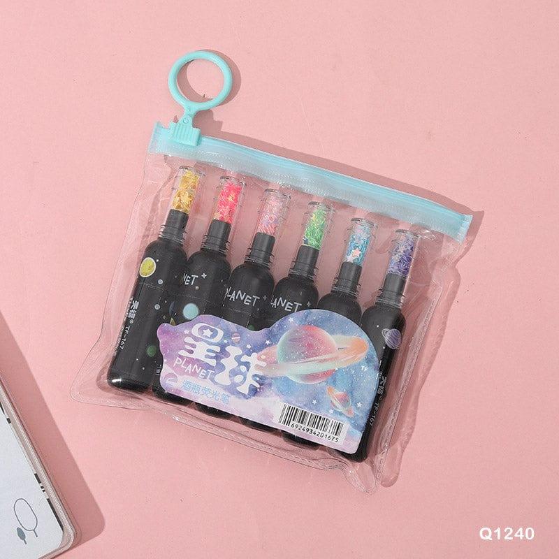 Planet Wine Bottle Highlighters - 6 Piece Set with Pouch