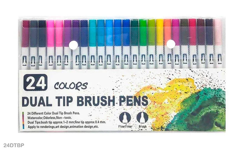 Dual Tip Brush Pen 24 Colour Set (24Dtbp)