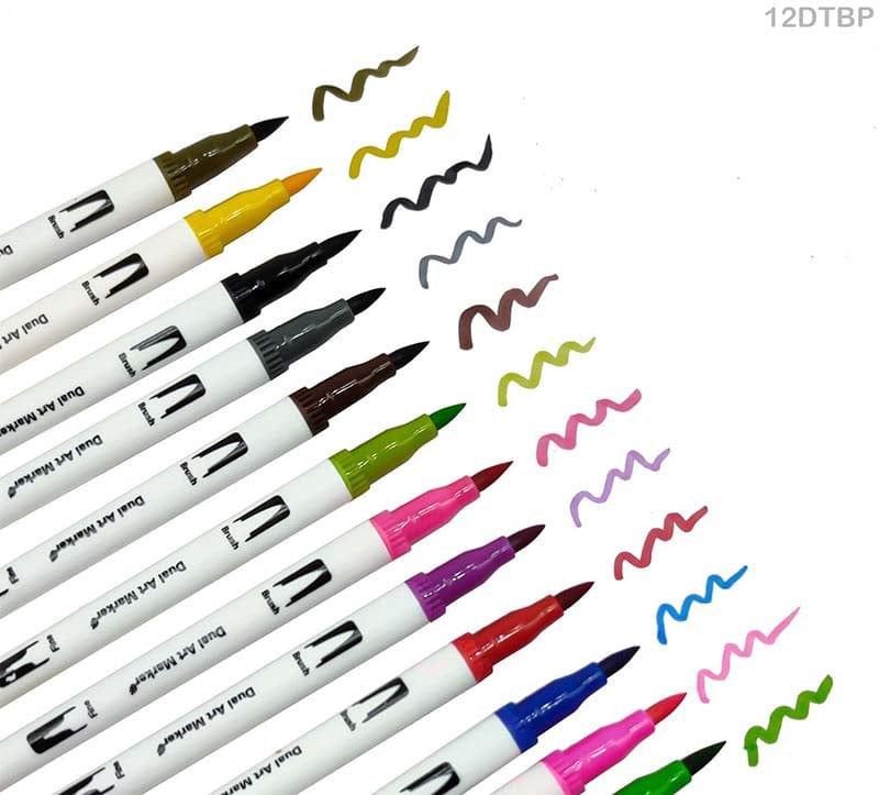 Dual Tip Brush Pen 12 Colour Set (12Dtbp)