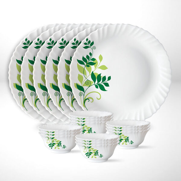 Larah Fern Thali Set, 6 Plates + 12 Bowls